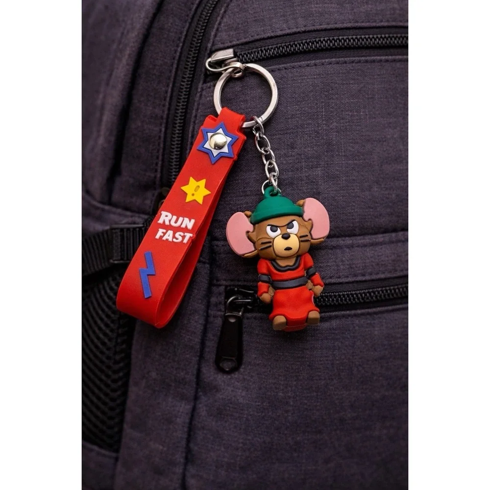 Tom & Jerry Mouse Keychain Silicone Strap RUN FAST Cartoon Key Ring Bag Charm